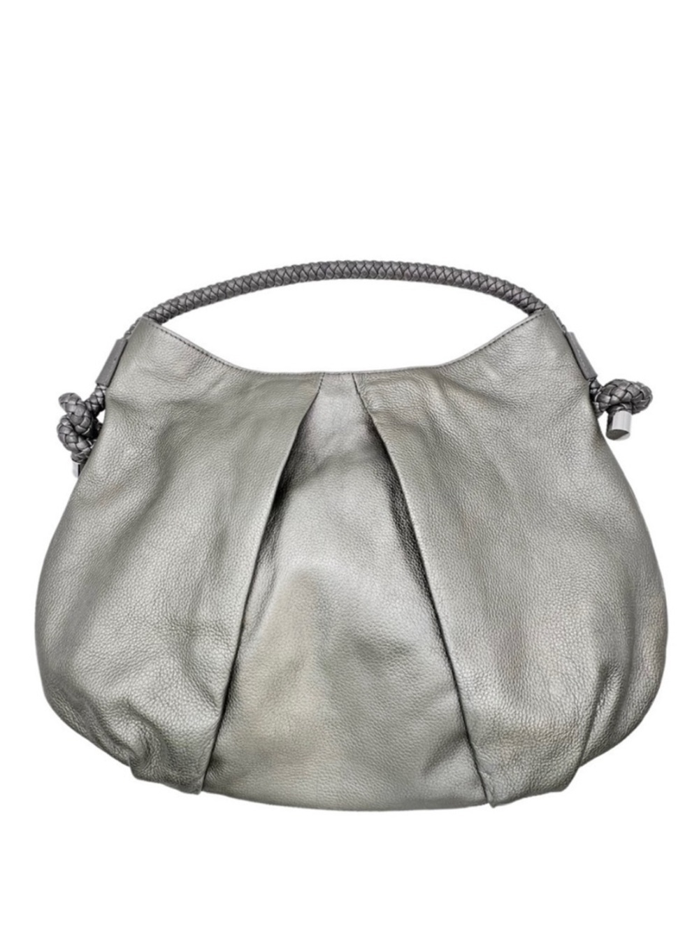 Clarks Hobo Bag Over-the-shoulder Braided Handle Silver/Pewter Leather Purse EUC